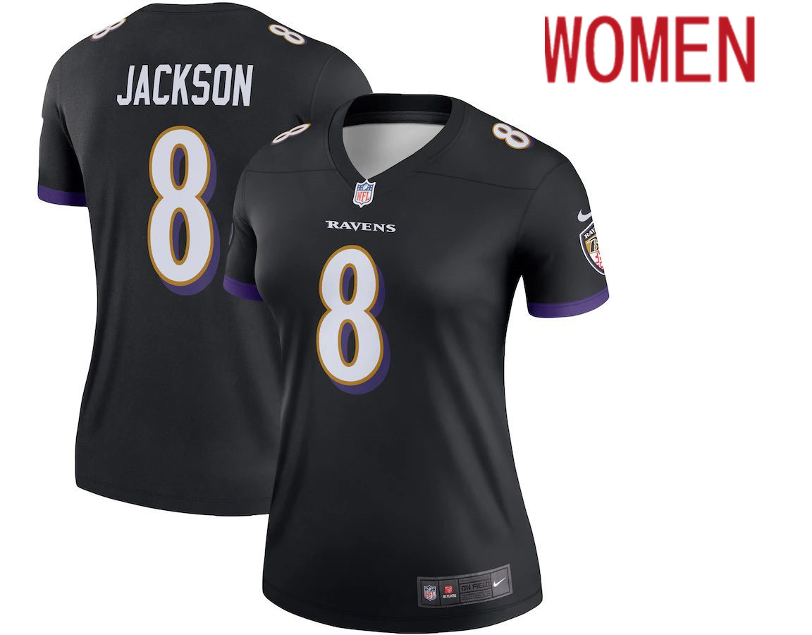 Women Baltimore Ravens #8 Lamar Jackson Nike Black Legend Team NFL Jersey->women nfl jersey->Women Jersey